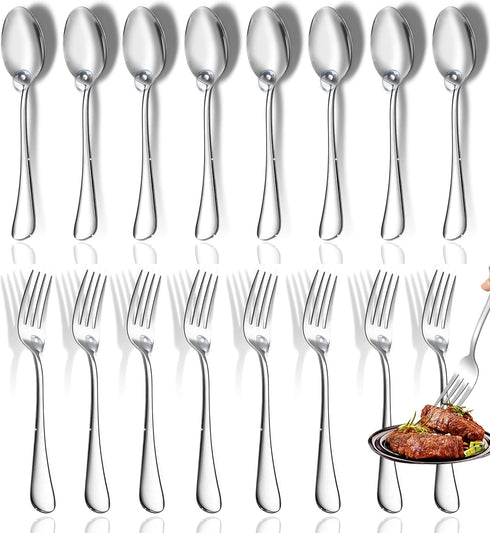 Spoons and Forks Set, 16 Piece Top Food Grade Stainless Steel Silverware Set, Kitchen Utensil Set, Mirror Finish &