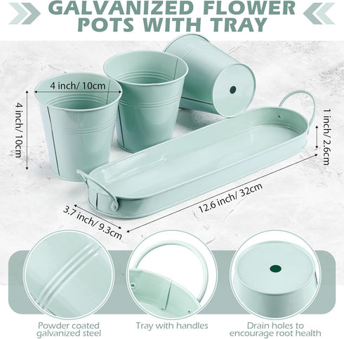 2 Sets Set Wenqik Herb Garden Planter Pot with Tray Metal Windowsill Plant Pot with Drainage Farmhouse Decorative Live