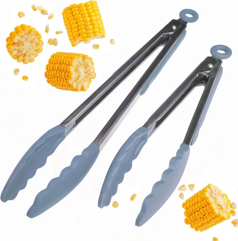 Starpack Silicone Kitchen Tongs for Cooking (2Pcs) - BBQ Tongs Heat Resistant to 600°F - Stainless Steel Utensils 9",