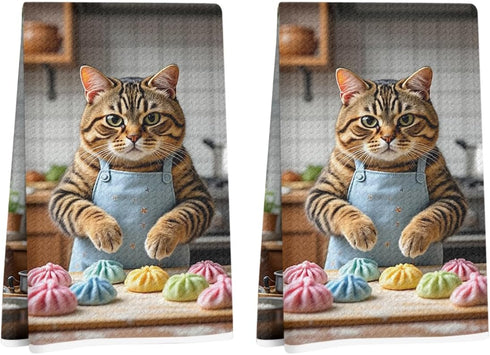 Hanamiya Na 2 Pcs Cute Cat Kitchen Towels 24x14 Inch, Cooking Cats Patterns Reusable