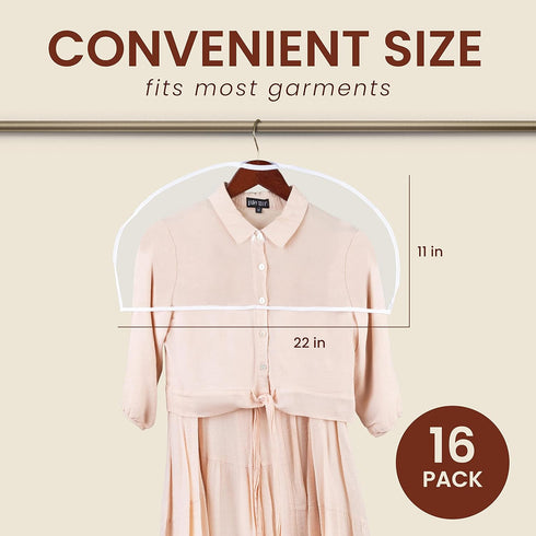Handy Laundry Clear Vinyl Shoulder Covers, Set of 16 Garment Protectors for Suits, Dresses, and Blouses