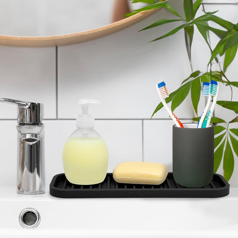 Zulay Kitchen Silicone Sponge Holder (9x3.5) for Kitchen Sink - Flexible Soap Tray Organizer for Bathroom, Makeup,