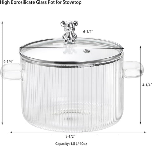 Jucoan 1.8L/60oz Glass Cooking Pot with Lid, Heat Resistant Glass Simmer Pot, Clear Glass Saucepan for Pasta Noodle, Soup, Milk, Baby Food, Glass Cookware Gift for Birthday Housewarming Wedding by Jucoan