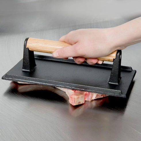 2 Pack 8 4 Inch x Cast Iron Grill Press, Flat Heavy Weight Chef Press Bacon Griddle Press with Wooden Handle, Steak
