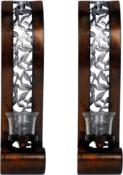 Shelving Solution 14.4 3.5 Inch, Set 2 Wall Sconce x with Tea Light Candle Holder Antique Bronze Style Metal Wall Art