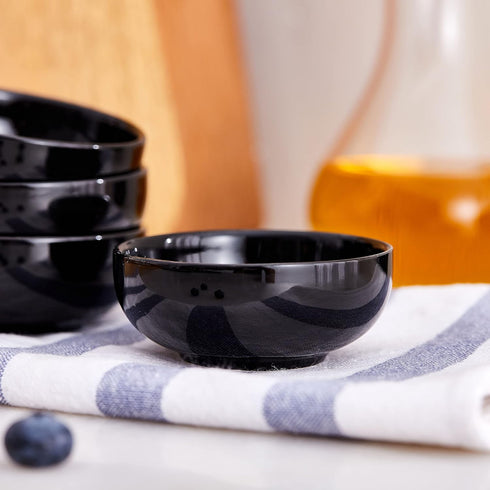 Ceramic Pinch Bowls,2.5 oz Mini Prep Dip Bowl Set,Small Dipping Salsa Charcuterie Soy Sauce Side Dish for Sushi,Set of 6(Black) by Swuut