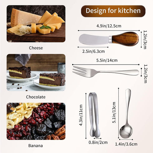 Charcuterie Accessories (14 Pcs) - Cheese Spreaders, Mini Serving Spoons, Forks, and Tongs for Charcuterie Board,