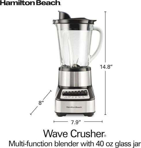 Wave Crusher Blender for Shakes and Smoothies, 40 Oz Glass Jar, 14 Functions, Black + Stainless Steel by Hamilton Beach