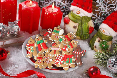 12pcs Gingerbread Man Ornaments for Christmas Tree - Assorted Hanging Decorations, 3 Inch Tall