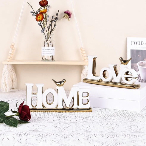 Love Sign Decor,White and Gold Room Decor Aesthetic, Knick Knack Shelf,Gold Bird Decor, Boho Bookshelf ,Abstract Gold