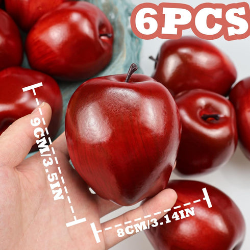 6 Lorigun Artificial Apples Fake Fruits Red Delicious Apples for Decoration, Decorative Fruit, Faux Big Red Apple Pcs