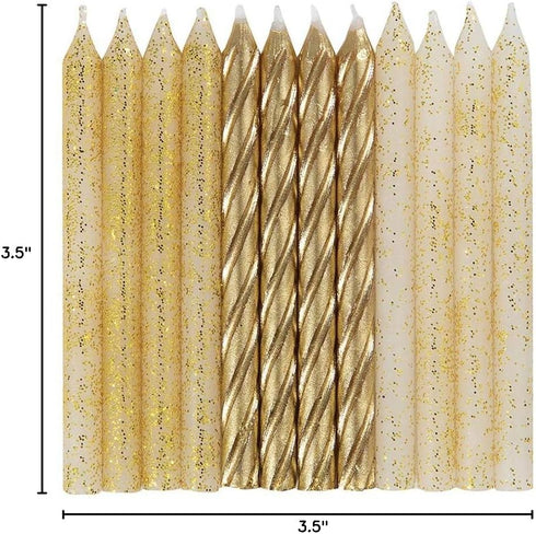 Dazzling Glitter & Gold Spiral Birthday Candles, 24ct Assorted Pack, Premium Quality, Long-Lasting Design