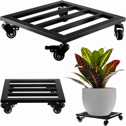 Large Metal Square Plant Caddy with Wheels 13.6 Iron Wrought Rolling Plant