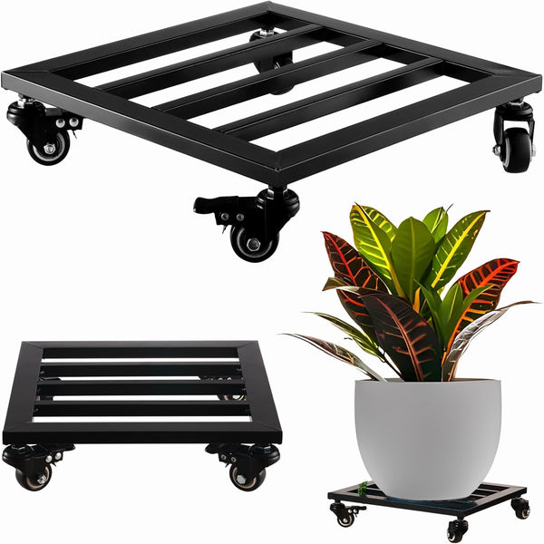 Large Metal Square Plant Caddy with Wheels 13.6 Iron Wrought Rolling Plant