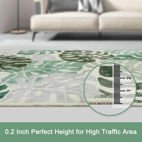 3x5 Wonnitar Monstera Washable Rug, Sage Green Leaf Area Rugs for Bedroom, Non-Slip Living Room Entry Throw Mat, Low