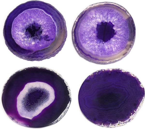 Purple Agate Coasters Set of 4, Natural Stone Drink Coasters with Unique