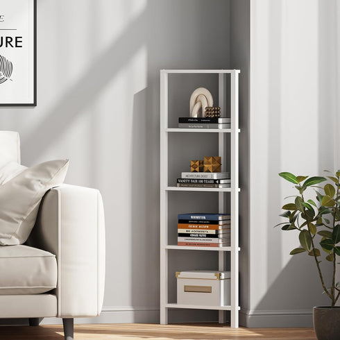 5-Tier BS05BW005 TUTOTAK Corner Shelf, Corner Bookshelf for Small Space, Narrow Display Corner Shelf Stand with Storage