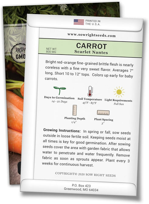 Packet (4) Sow Right Seeds - Scarlet Nantes Carrot Seed for Planting - Non-GMO Heirloom with Instructions to Plant a