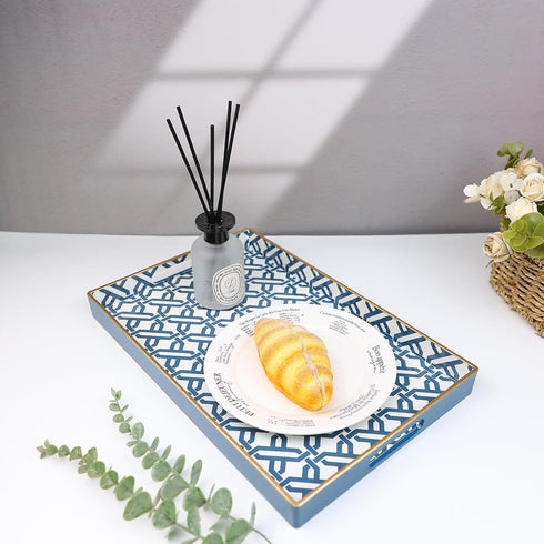 15.6 10.2" Spsyrine White Serving Tray, Plastic Marbling Tray for Coffee Table, Stylish Rectangular Decorative Tray