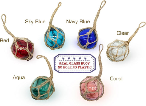 SAILINGSTORY 2" Glass Fishing Float Buoy Nautical Beach Ornaments Set of 6 Coastal Decorative Balls for Centerpiece