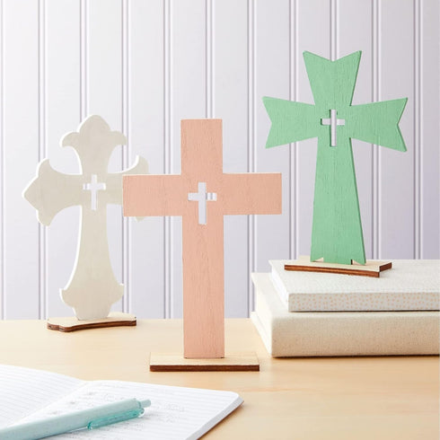 Bright Creations Wooden Crosses for Crafts, 12-Pack, Light Brown Unfinished Wood for Baptism Favors