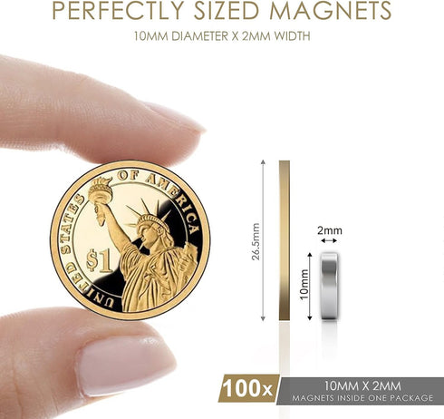 DIYMAG 120Pcs Premium Brushed Nickel Refrigerator Magnets 10x2mm, Small Round Cylinder Fridge Magnet
