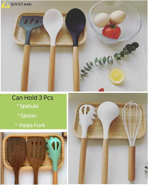 Large Wooden Spoon Rest, 9.7'' Bamboo Spoon Holder for Kitchen Counter Cooking Utensils