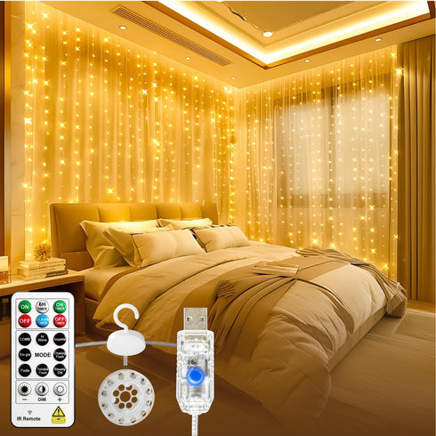 HXWEIYE 300LED Untangled Curtain Lights, 9.8x9.8Ft USB Fairy Twinkle String Lights with