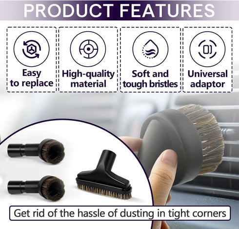 chaseroad 5PCS Set 5.9 1 1/4" Horse Hair Brush Vacuum Attachment - Black Round Vacuum Attachments & Brushes - In Long
