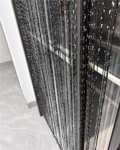 ave split Decorative Door String Curtain, Wall Panel Fringe Window Drapes, Room Divider Blind, Black 100cm*200cm