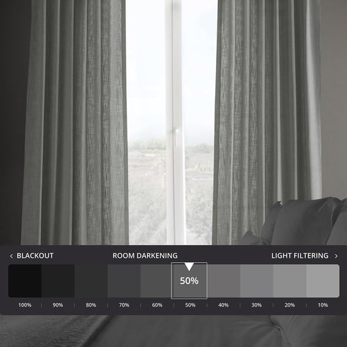 HPD Half Price Drapes Premium Heavy Faux Linen Curtains, 1 Panel, 50W x 108L Light Filtering Ash Grey Window Curtains