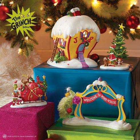 Department 56 Grinch Village Accessories - Welcome Christmas Day Grinch Figurine, 5.625 Inch, Multicolor