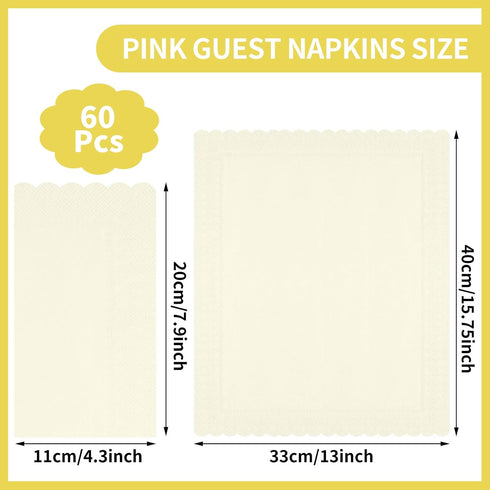 60 2 NatNarr Pcs Ivory Wedding Napkins, Ply Disposable Cream Napkins Decorative Guest Hand Towels for Bathroom Beige