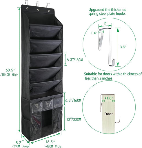 3in1 5 Over The Door Shoe Organizer with Slanted Compartments,Removable Storage Bin & Transparent Pockets,Thickened