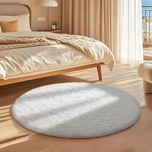 4Ft Ophanie White Round Rug Circle Area Rug, Aesthetic Room Decor, Fluffy Fuzzy Bedroom Carpet, Plush Soft Shaggy