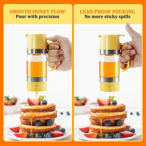 9 OZ Aelga Glass Honey Dispenser No Drip - Honey Pot Honey Jar with Handle - Maple Syrup Dispenser