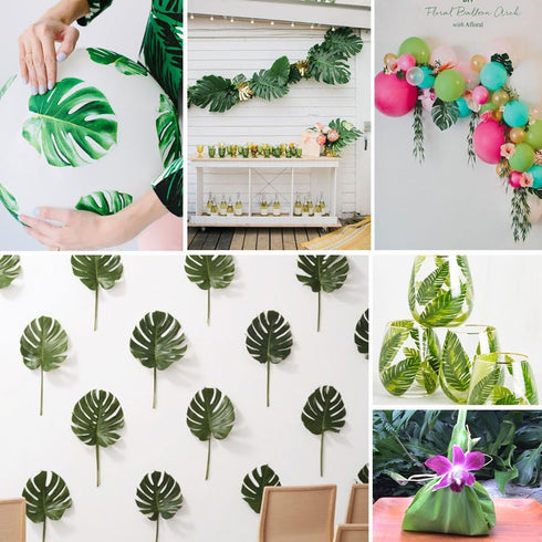 OurWarm 24pcs Large Artificial Tropical Palm Leaves, Faux Safari Leaves Monstera Fake Leaves for Birthday Party Safari
