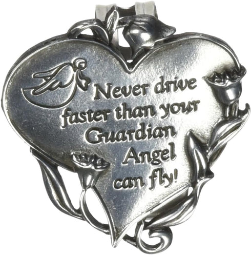 Never Drive Faster Heart Visor Clip, Cathedral Art, Silver, 2 inches
