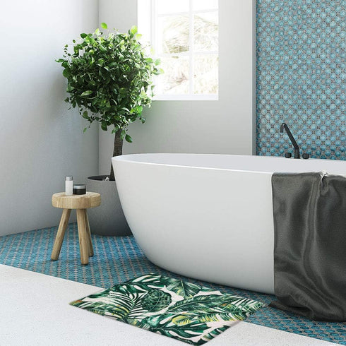 LIVILAN Green Leaf Bath Mat - 16" X 24" Tropical Bathroom Rug
