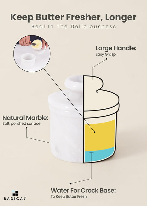 4.25'' Inches Counter Counter Radicaln Marble Butter Keeper White Handmade French Butter Holder For Kitchen Decor Ideal