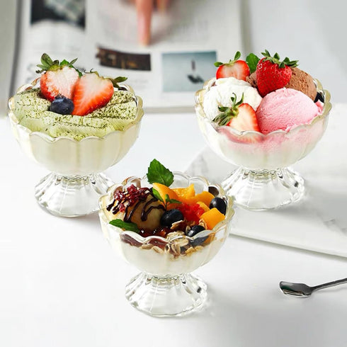 Set of 6 Iced Cream Dessert Bowls, 6oz Vintage Glassware with Heavy Base, Perfect for Sundae, Fruit, Snack, Condiment