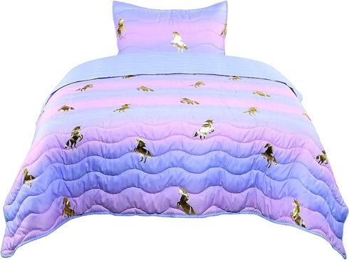 Tadpoles 2-Piece Girls Unicorn Quilt Set | Twin Bed Size Quilt & Standard Sham | 100% Micro-Denier Polyester | Metallic