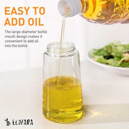 ELIVARA 2-in-1 16oz 470mL Nozzle, Oil Sprayer and Dispenser, / Glass Olive Oil Bottle for Cooking, Grilling, and Salad