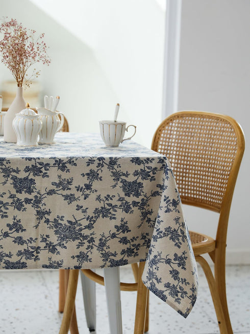Pastoral Square Tablecloth - 52 x 52 Inch Beige Linen Table Cloth, Washable Dust-Proof Cover for Dining