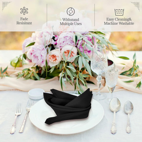 PLOYMONO Black Heavy Duty Polyester Napkins, 17 x 17 Inch Solid Washable Cloth Dinner Napkins (Set of 8)