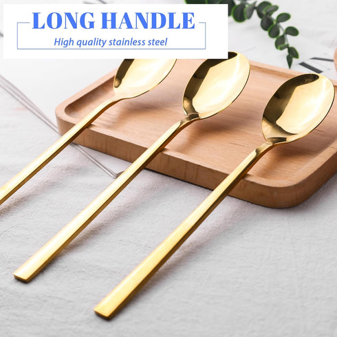 HANSGO 8PCS Gold Stainless Steel Spoons, 8.5 Inch Soup Spoons Dinner Spoons for Kitchen Home