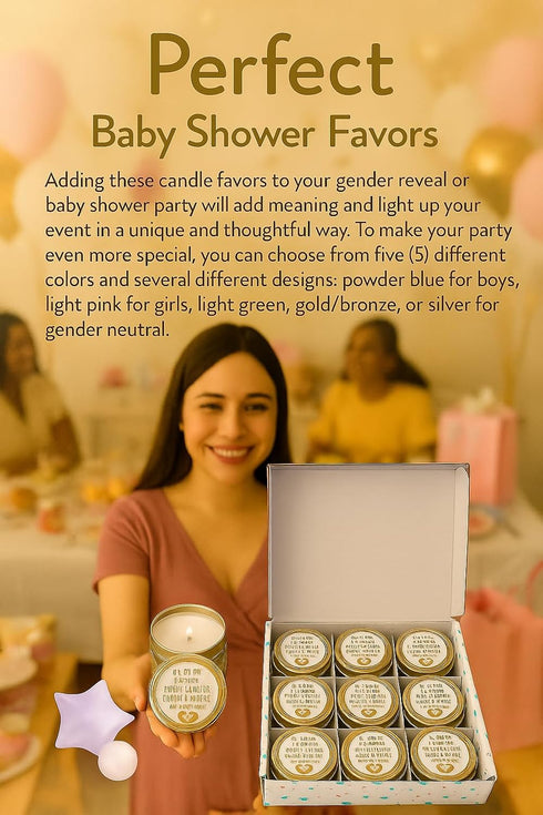 Set |9-Pack 40 Majestic Zen Baby Shower Candle Favors Gift Neutral Scented Soy Wax Candles with Fresh Baby Powder |Long