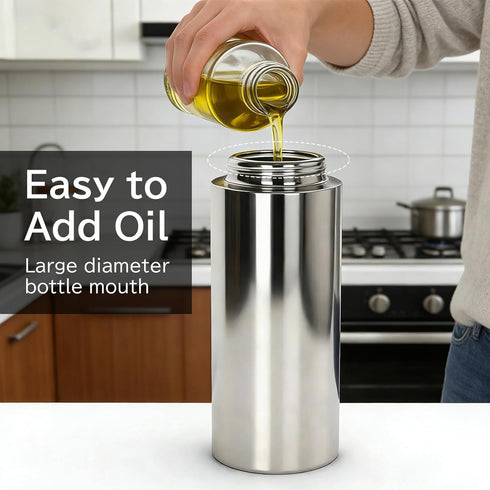 moniko 2-in-1 16oz/470ml Oil Dispenser and Oil Sprayer, Stainless Steel Olive Oil Sprayer Bottle for Kitchen Cooking