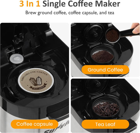3 SUNVIVI Iced & Hot Coffee Maker: Single Serve Coffee Maker with Brewing Options for K Pod, Ground Coffee & Tea