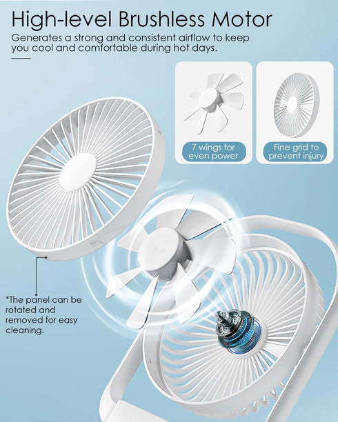 AceMining Small Quiet Desk Fan, USB Fan with Night Light, Rechargeable 4 Speed Table Fan, 330° Rotation for Bedroom